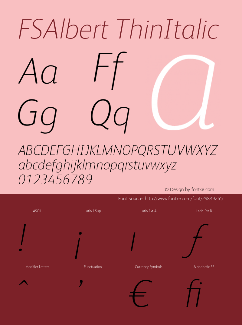 FSAlbert ThinItalic Version 001.000 Font Sample