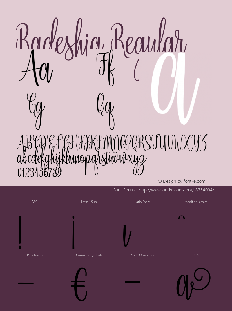 Radeshia Regular Version 1.000 Font Sample