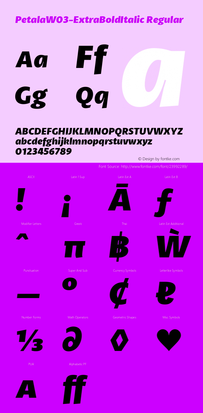 Petala W03 ExtraBold Italic Version 1.20 Font Sample