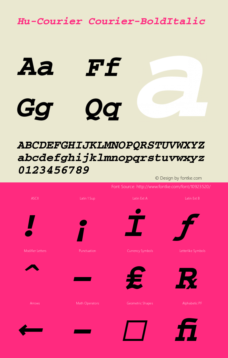 Hu-Courier Courier-BoldItalic Version 001.000 Font Sample