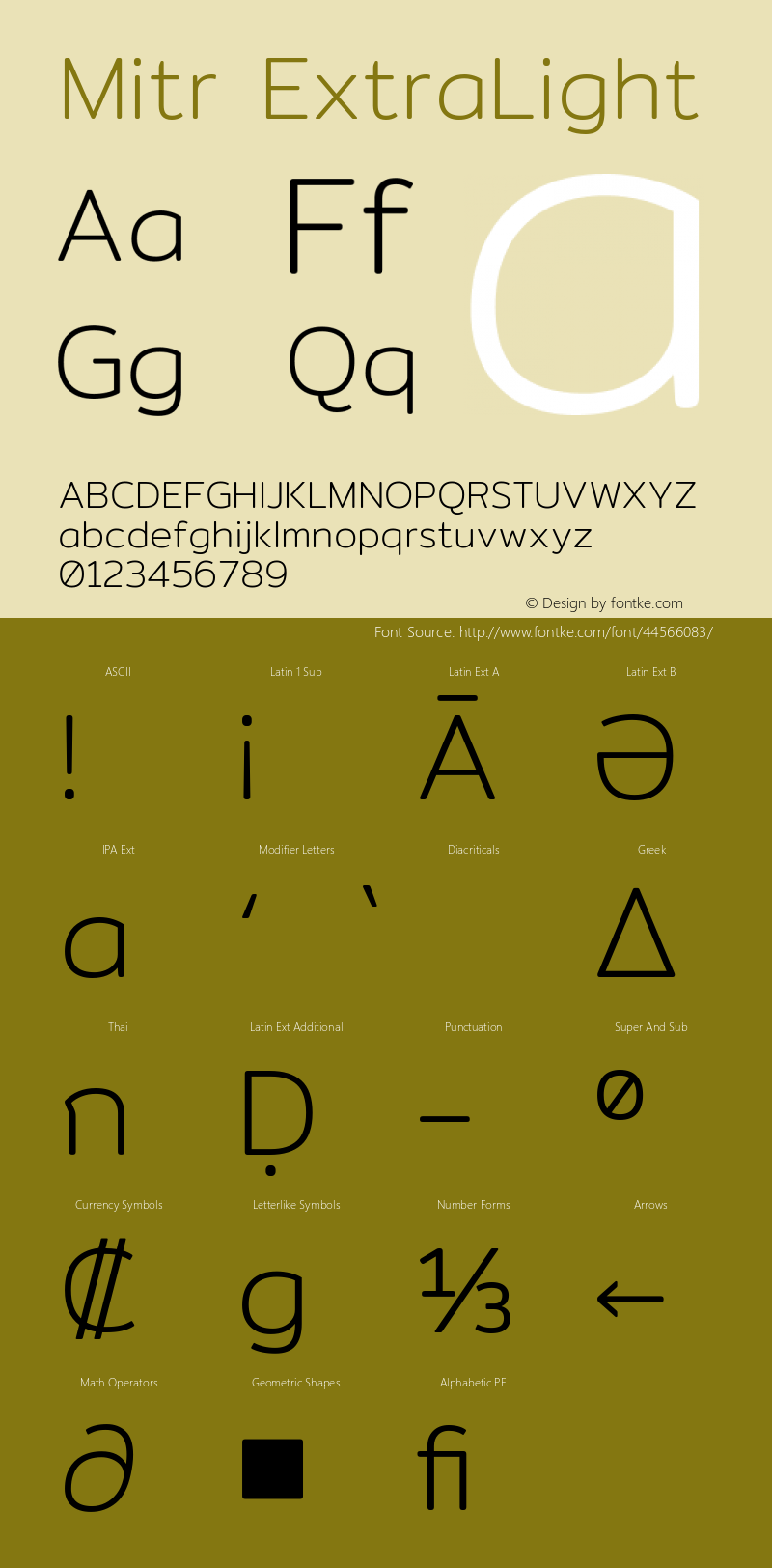 Mitr ExtraLight Version 1.001 Font Sample