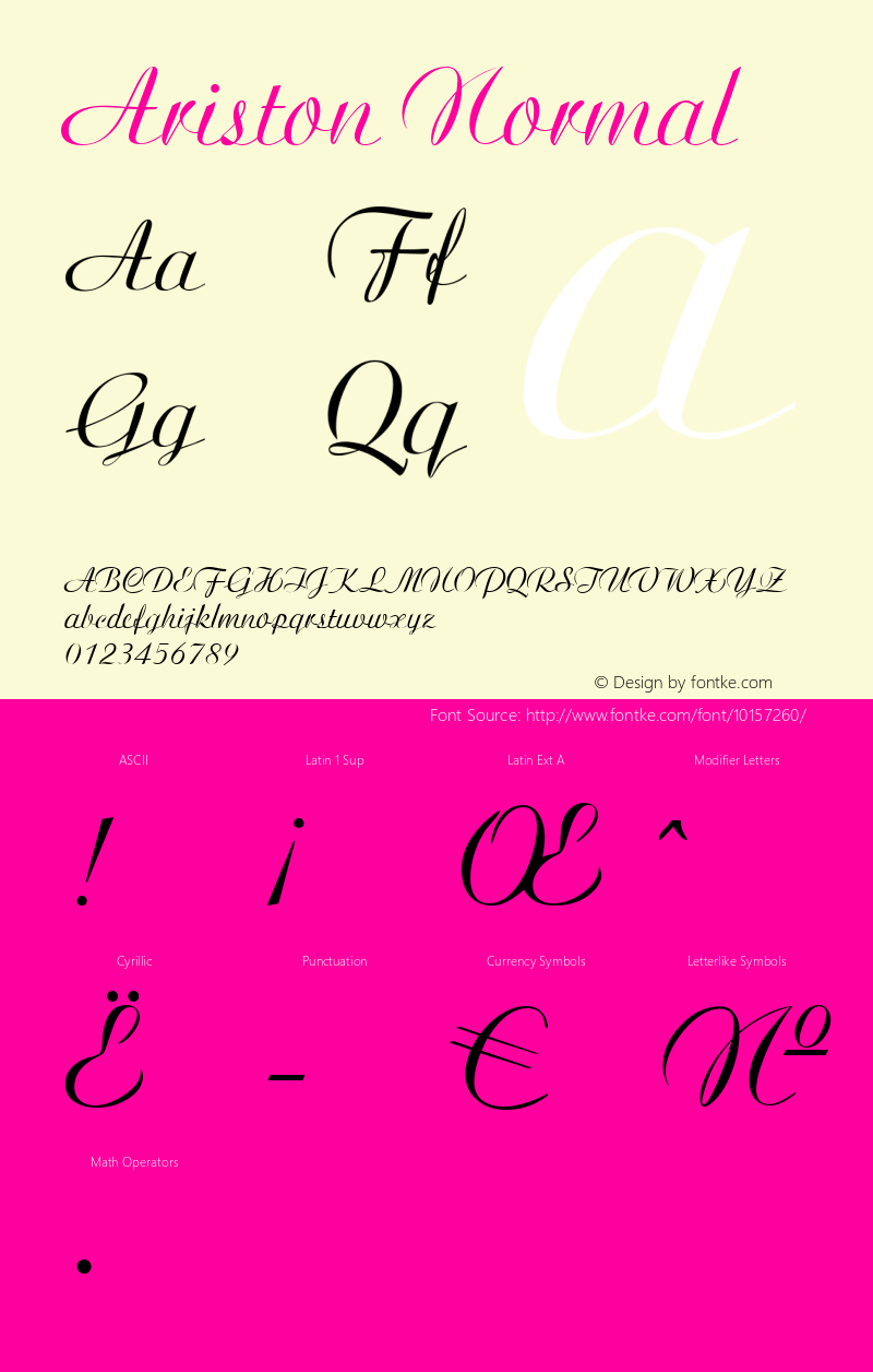 Ariston Normal Version 1.000 2005 initial release Font Sample