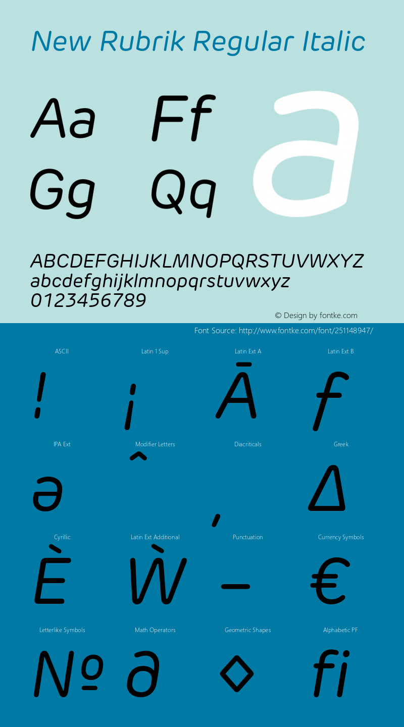 New Rubrik Regular Italic Version 2.001;FEAKit 1.0图片样张