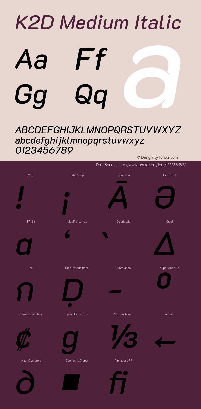 K2D Medium Italic Version 1.000; ttfautohint (v1.6)图片样张