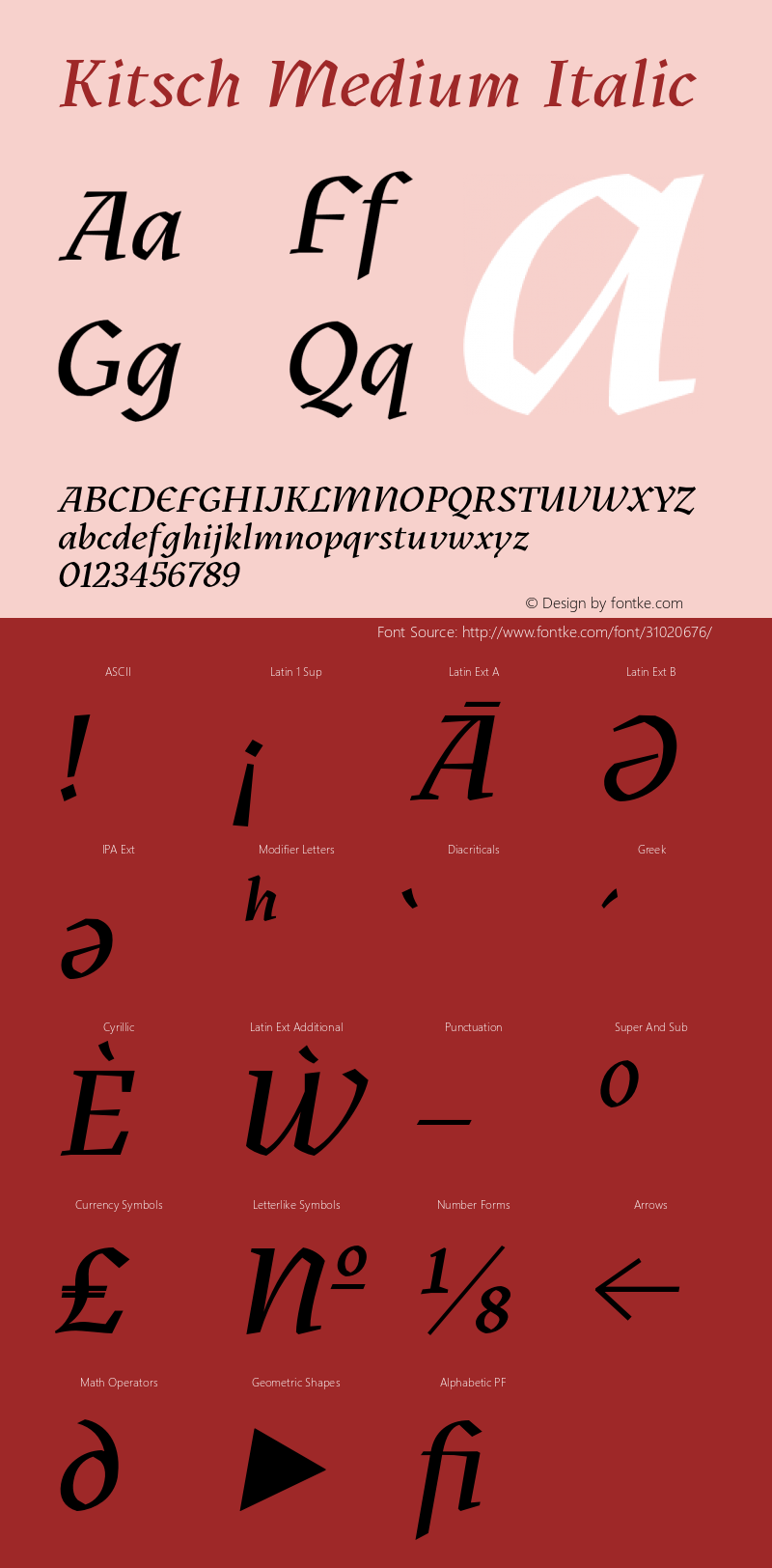 KitschMediumItalic Version 1.000;hotconv 1.0.109;makeotfexe 2.5.65596;YWFTv17 Font Sample