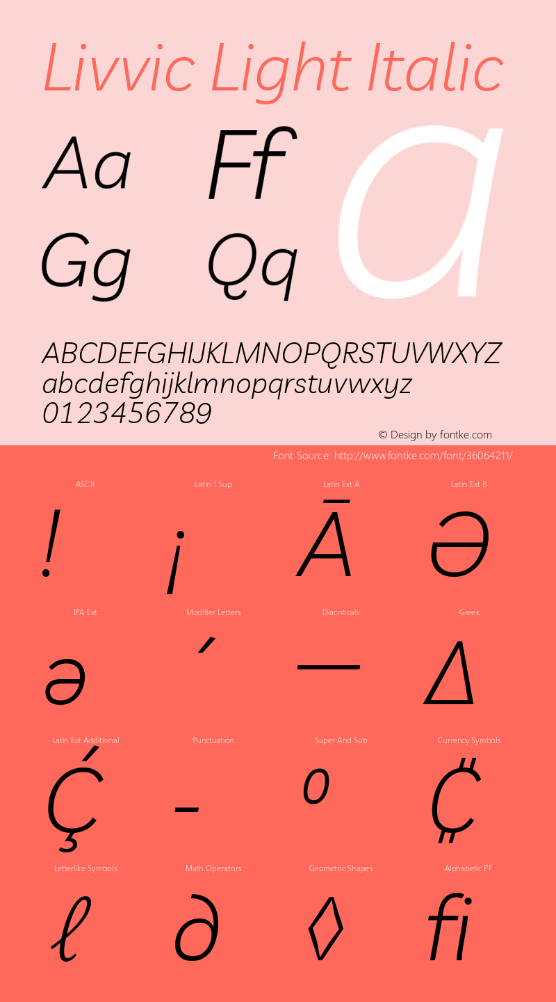 Livvic Light Italic Version 1.000; ttfautohint (v1.8.2) Font Sample