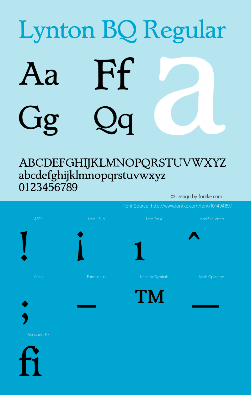 Lynton BQ Regular Version 001.000 Font Sample