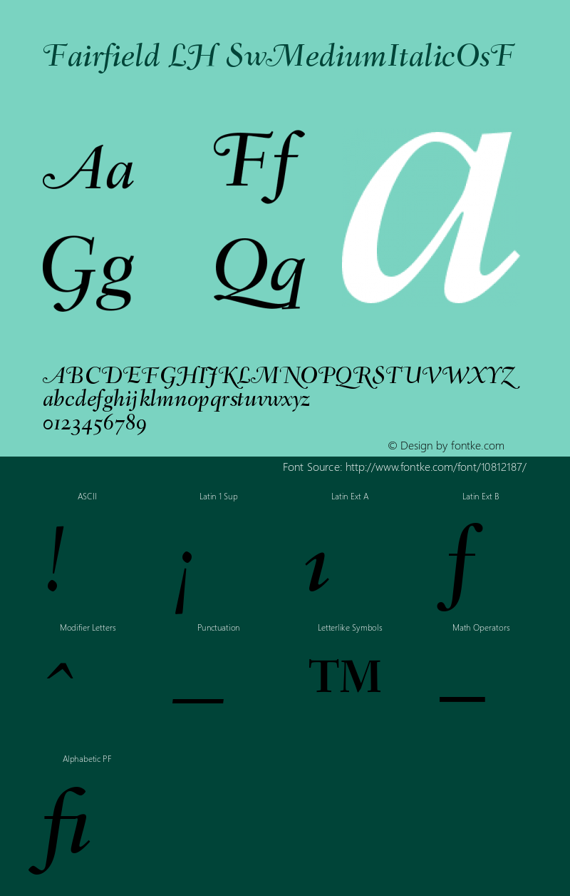 Fairfield LH SwMediumItalicOsF Version 001.002 Font Sample