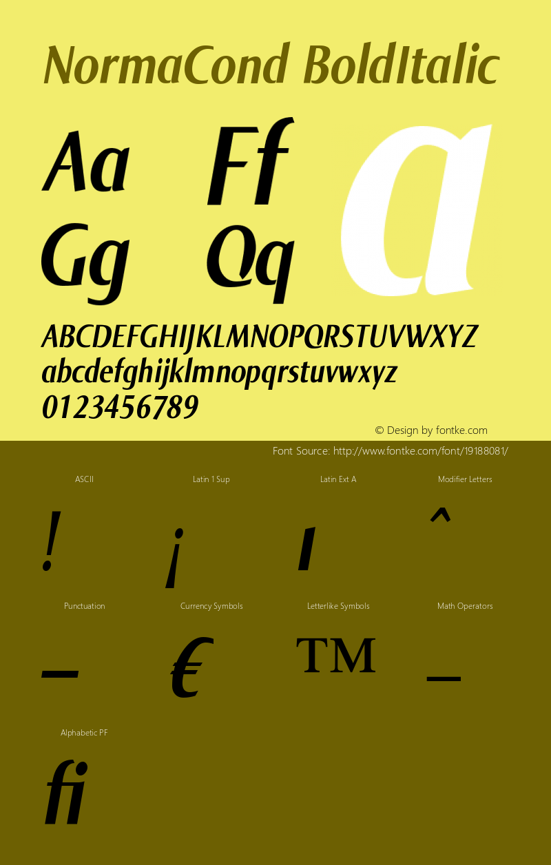 NormaCond-BoldItalic Version 005.000 Font Sample