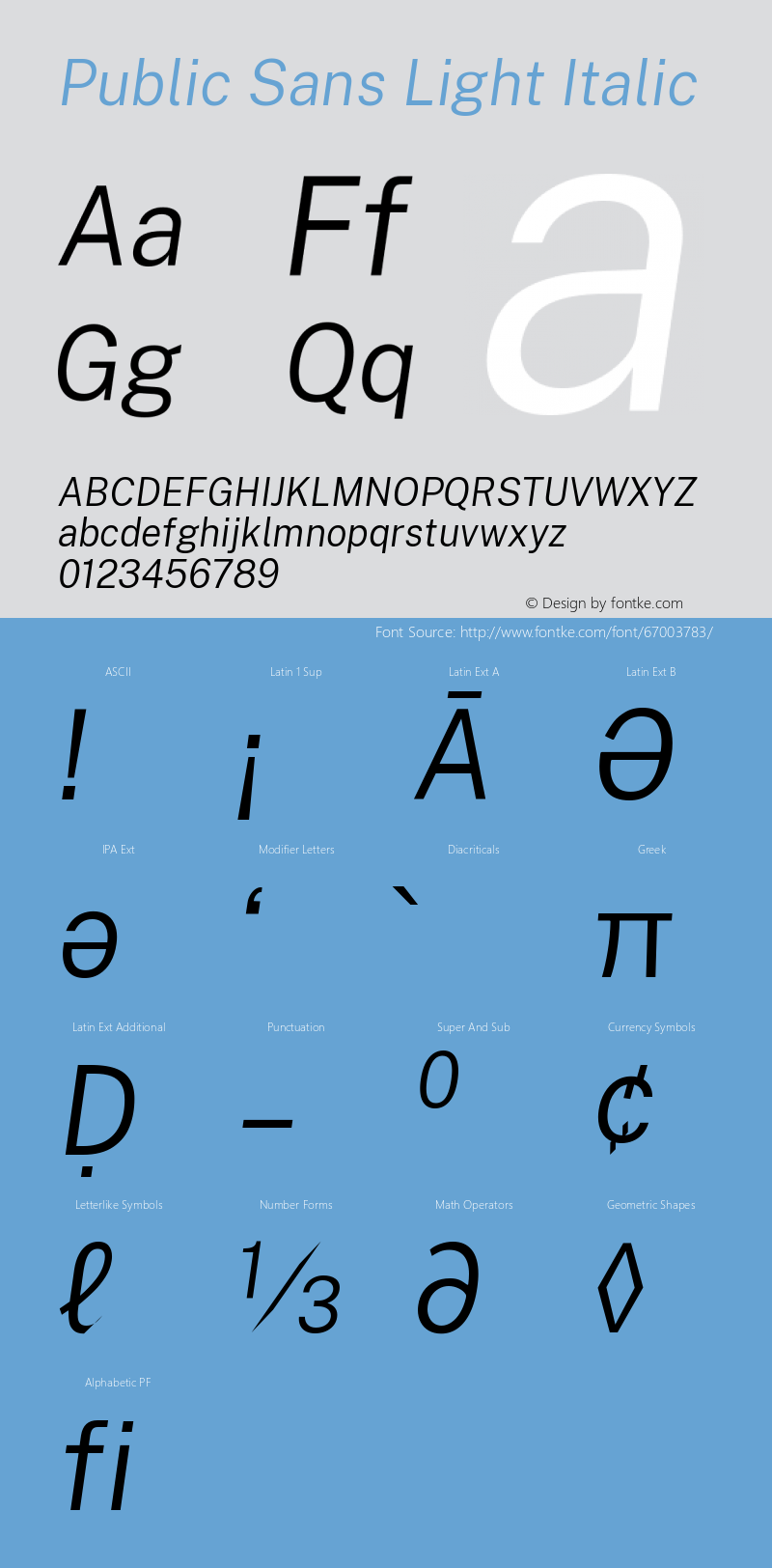 Public Sans Light Italic Version 1.002 Font Sample