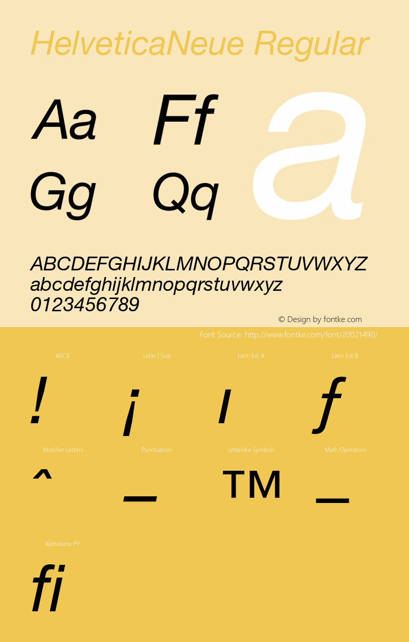 HelveticaNeue-Italic 001.100 Font Sample