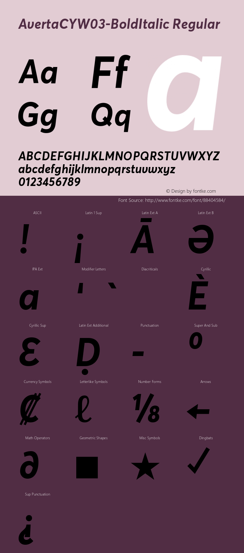 Averta CY W03 Bold Italic Version 1.008 Font Sample