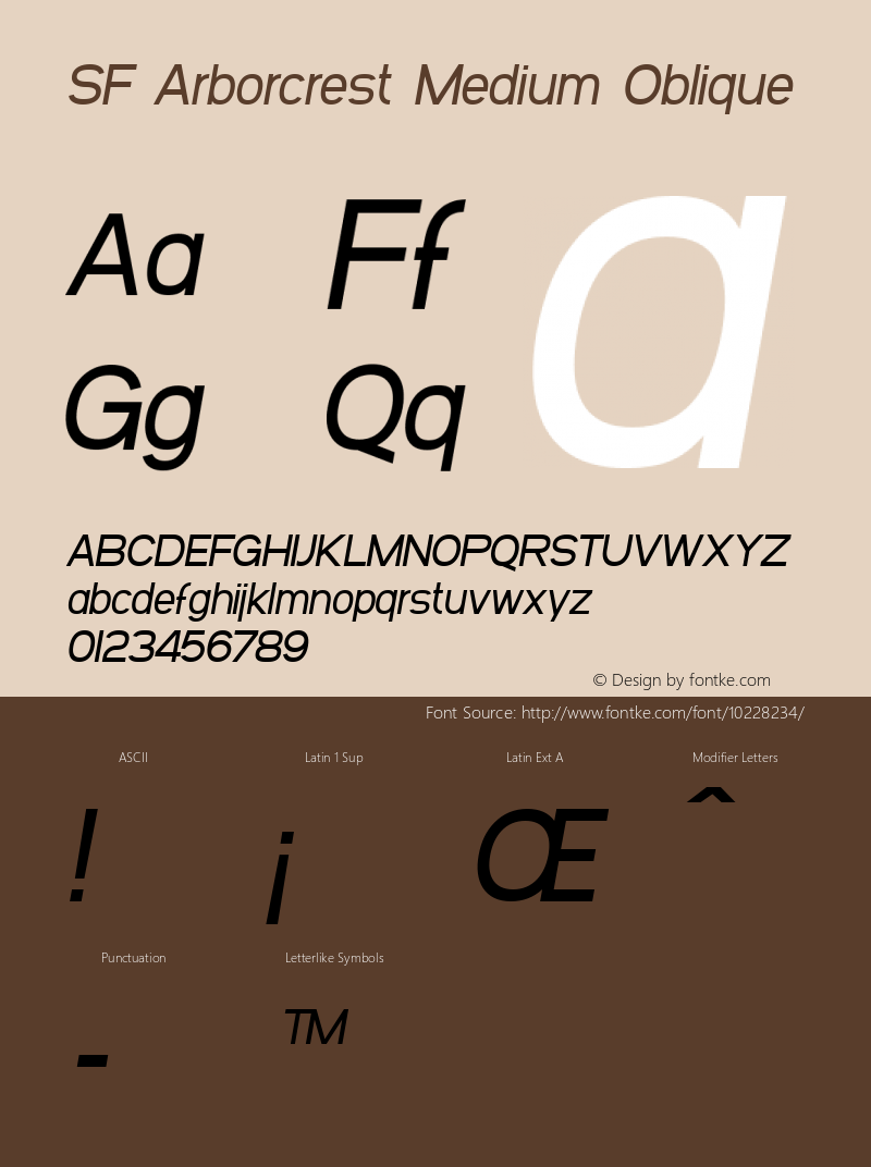 SF Arborcrest Medium Oblique v1.0 - Freeware Font Sample