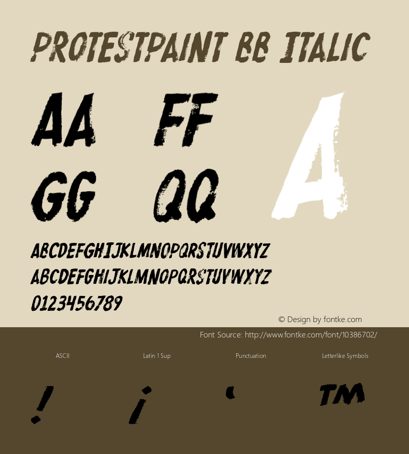 ProtestPaint BB Italic Version 1.000 Font Sample
