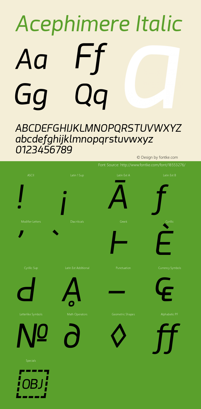 Acephimere Italic Version 1.00 November 9, 2016, initial release Font Sample