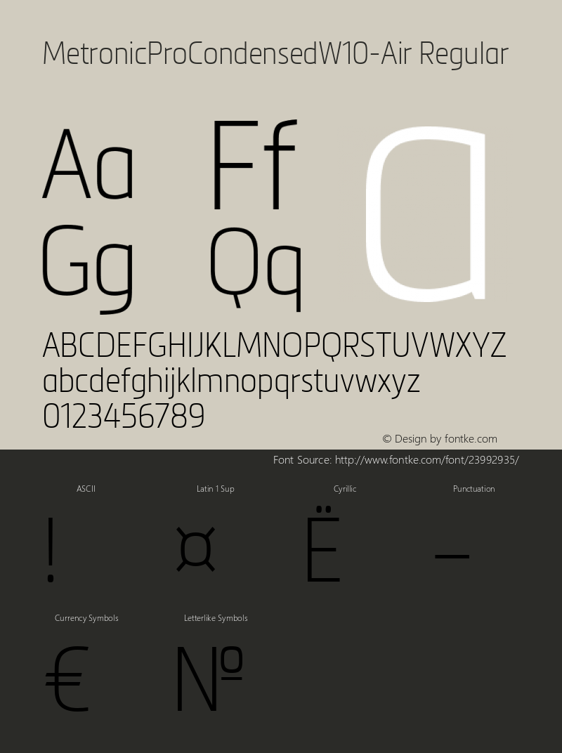 Metronic Pro Condensed W10 Air Version 2.00 Font Sample
