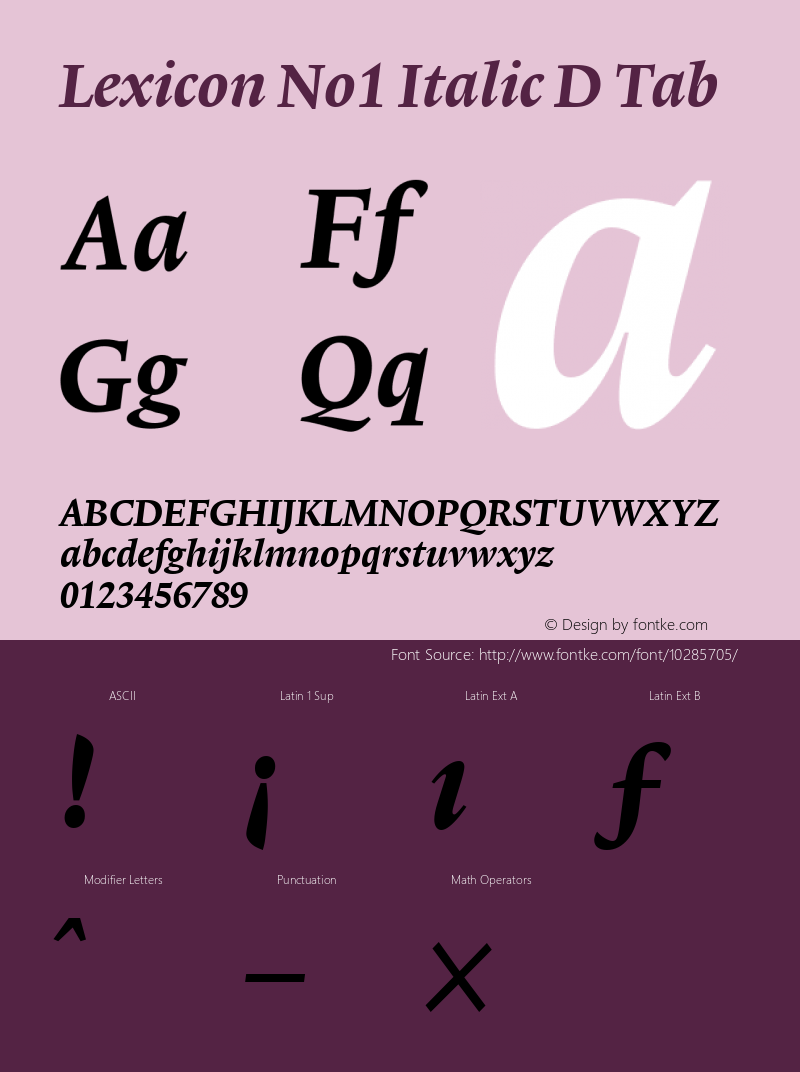 Lexicon No1 Italic D Tab 001.000 Font Sample