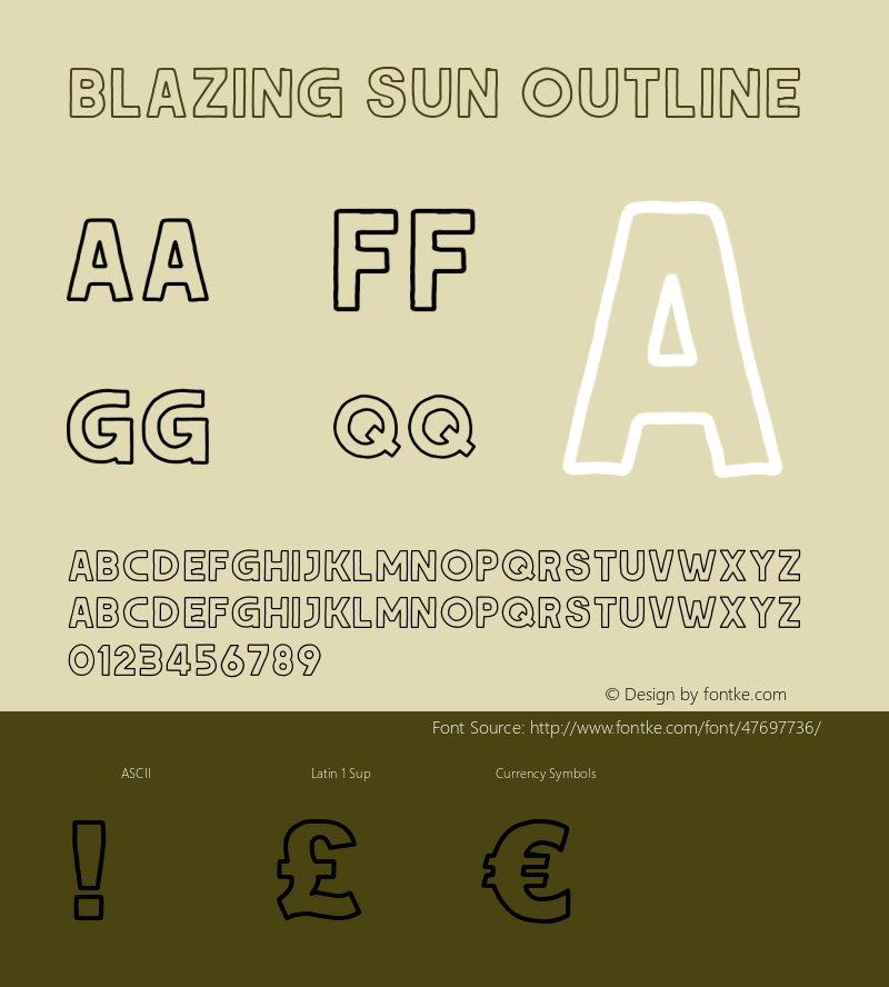 BLAZING SUN Outline Version 1.000 Font Sample