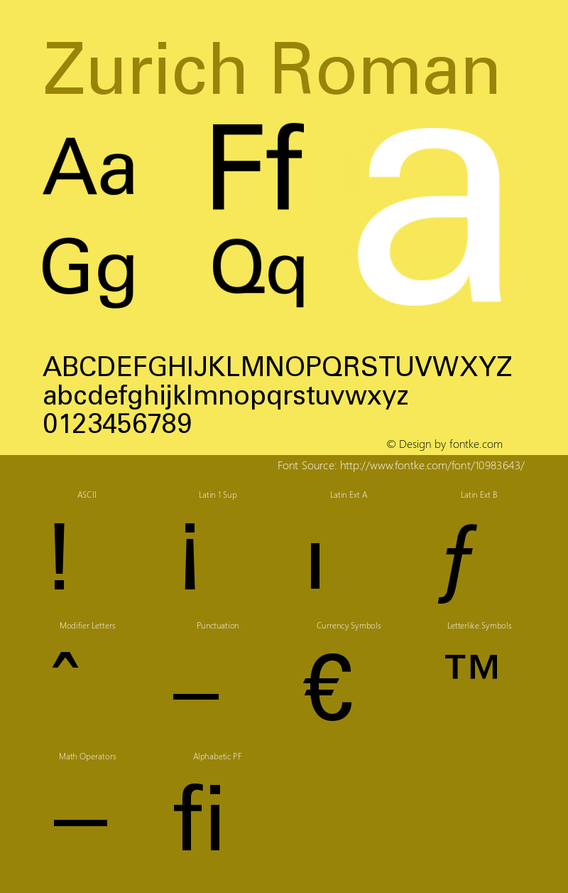 Zurich Roman Version 003.001 Font Sample