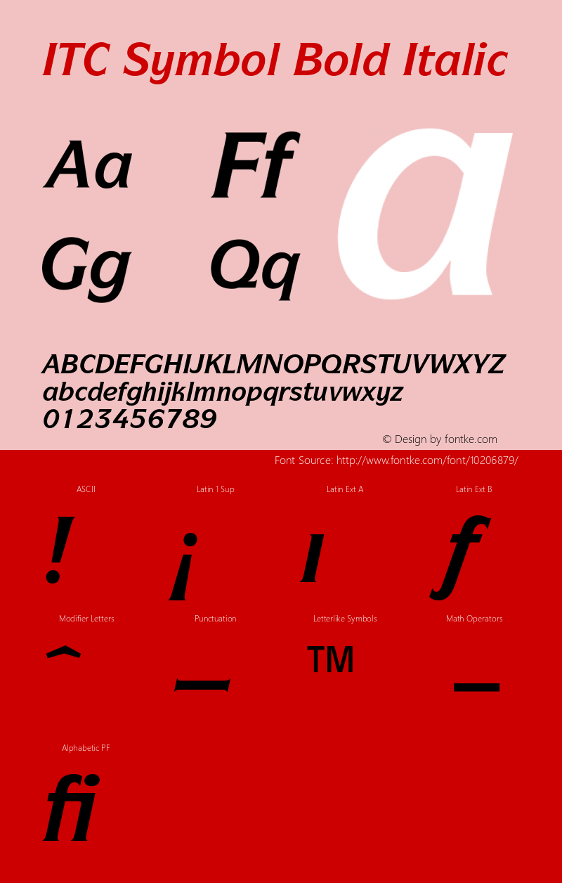 ITC Symbol Bold Italic 001.000 Font Sample