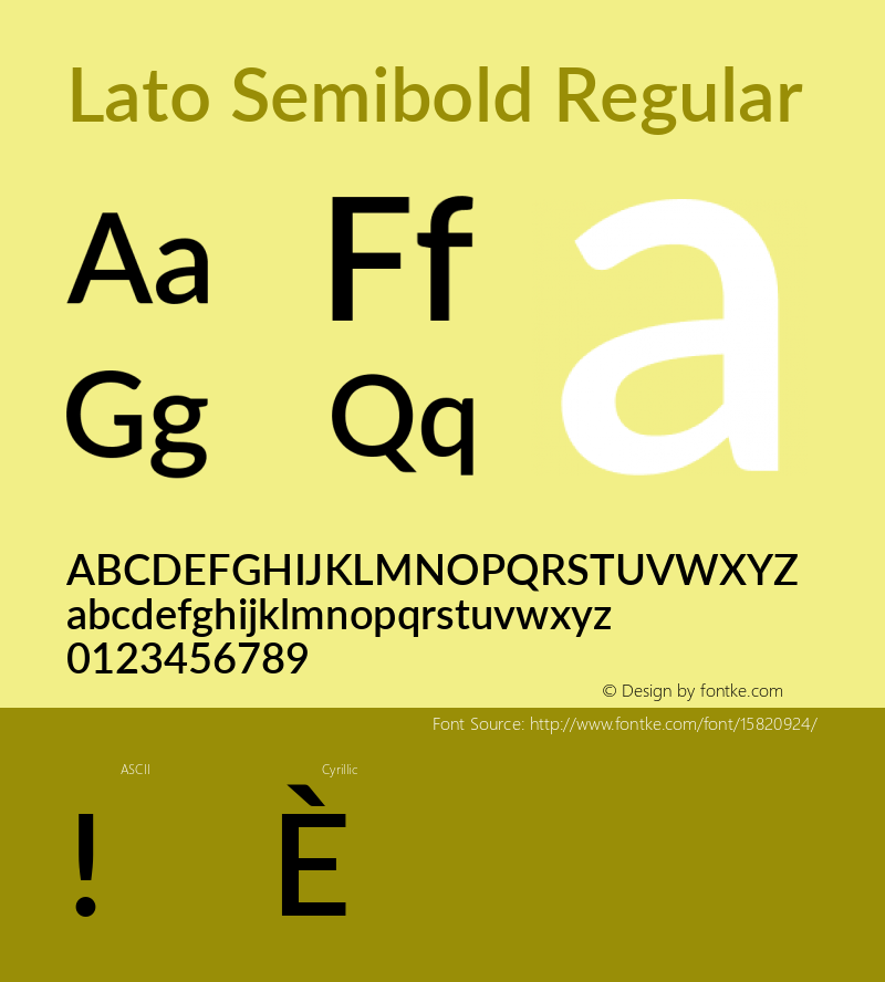 Lato Semibold Regular Version 2.010; 2014-09-01; http://www.latofonts.com/; ttfautohint (v1.4.1) Font Sample