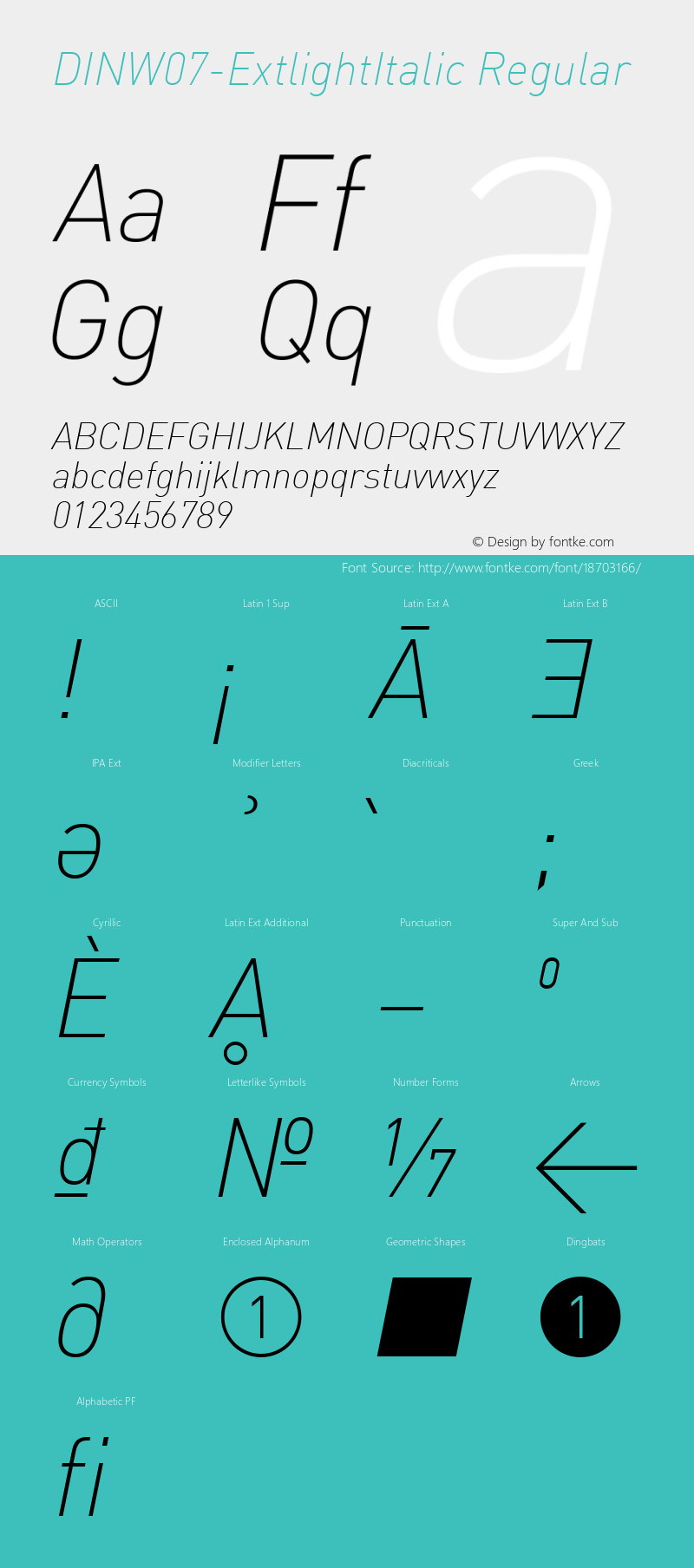 DINW07-ExtlightItalic Regular Version 7.504 Font Sample