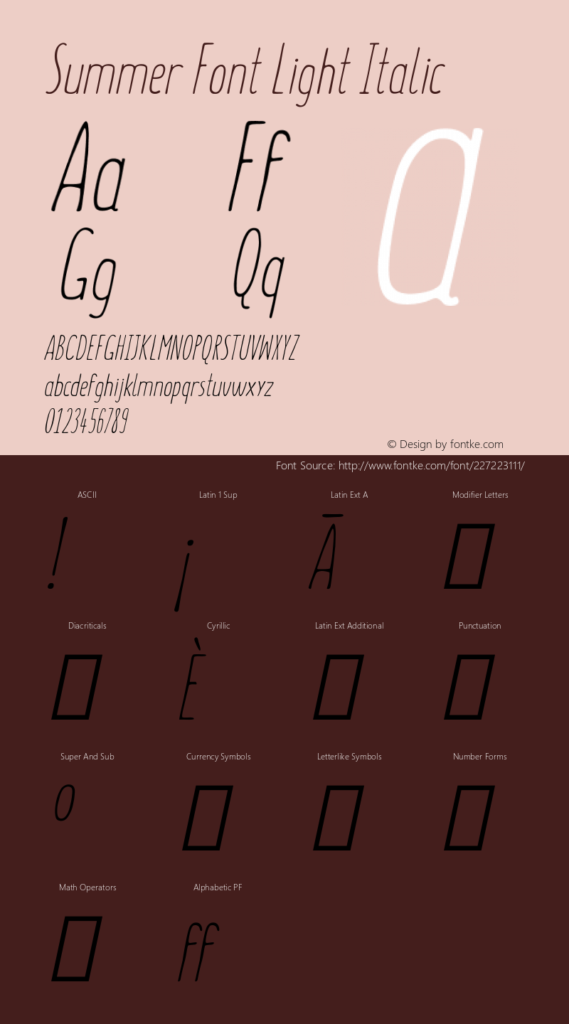 Summer Font Light Italic Version 1.10 May 28, 2015图片样张