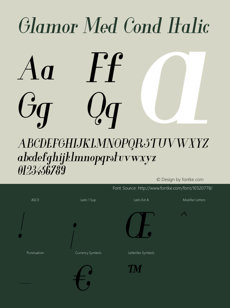 Glamor Med Cond Italic Version 1.000;PS 001.001;hotconv 1.0.56 Font Sample