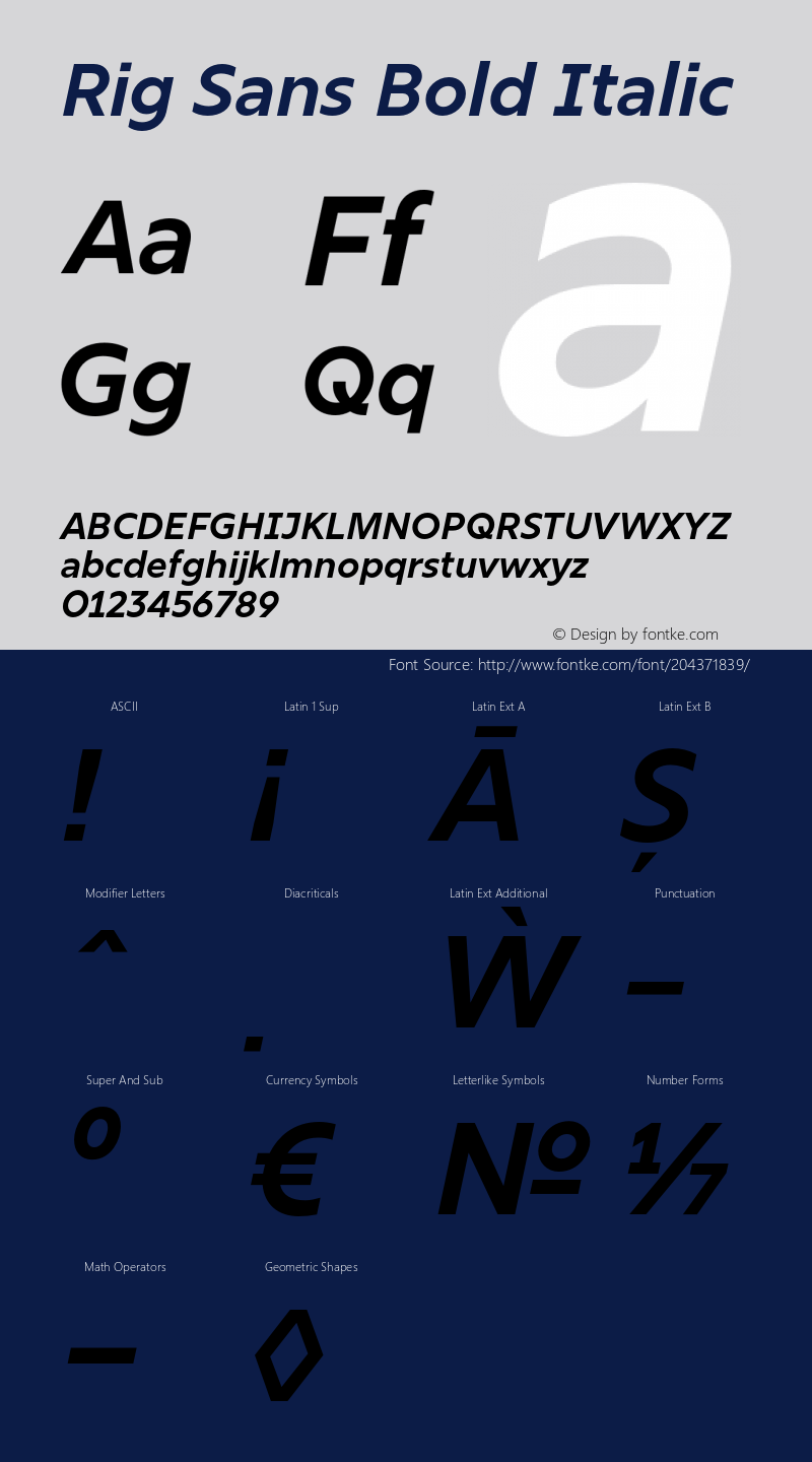 Rig Sans Bold Italic Version 1.000;FEAKit 1.0图片样张