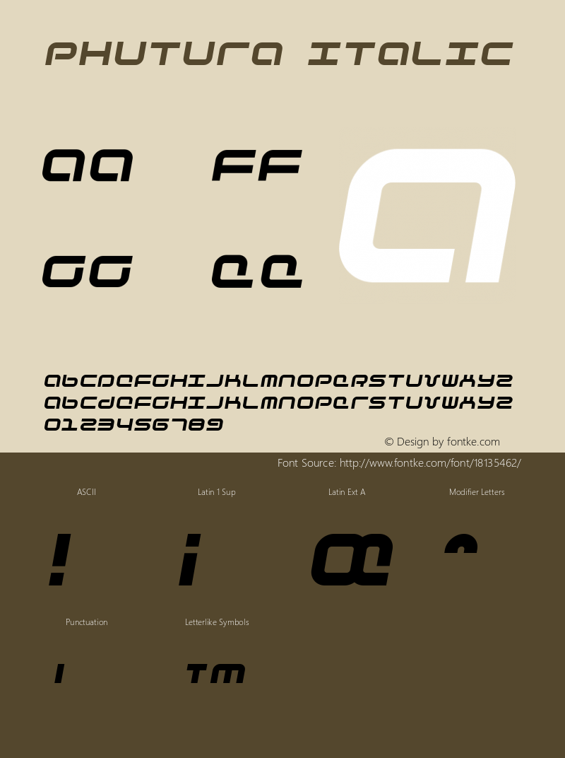 Phutura Italic Version 1.0; 2001 Font Sample