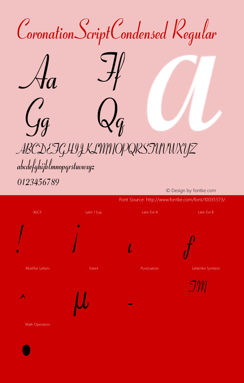 CoronationScriptCondensed Regular Rev. 003.000 Font Sample