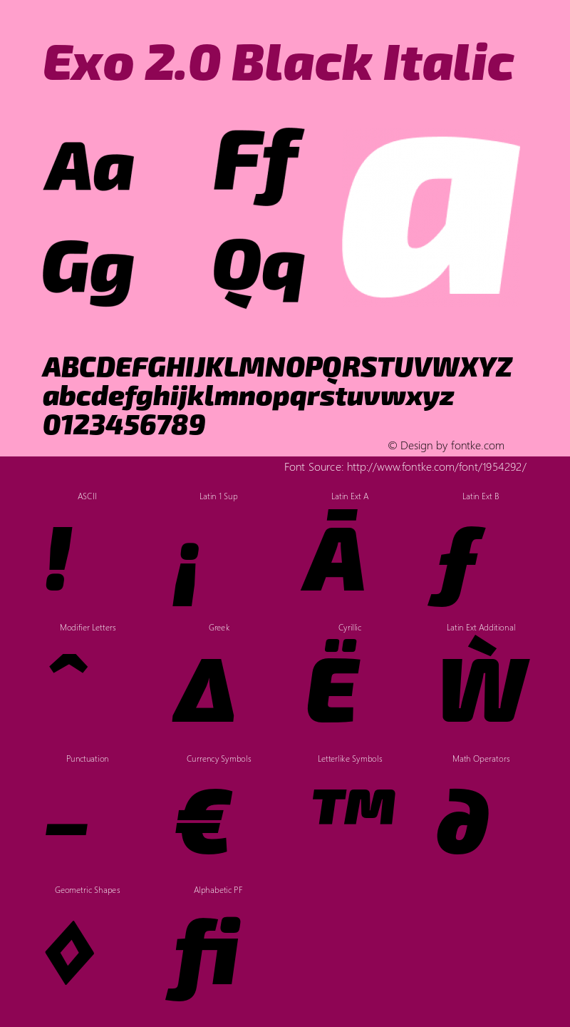 Exo 2.0 Black Italic Version 1.001;PS 001.001;hotconv 1.0.70;makeotf.lib2.5.58329 Font Sample