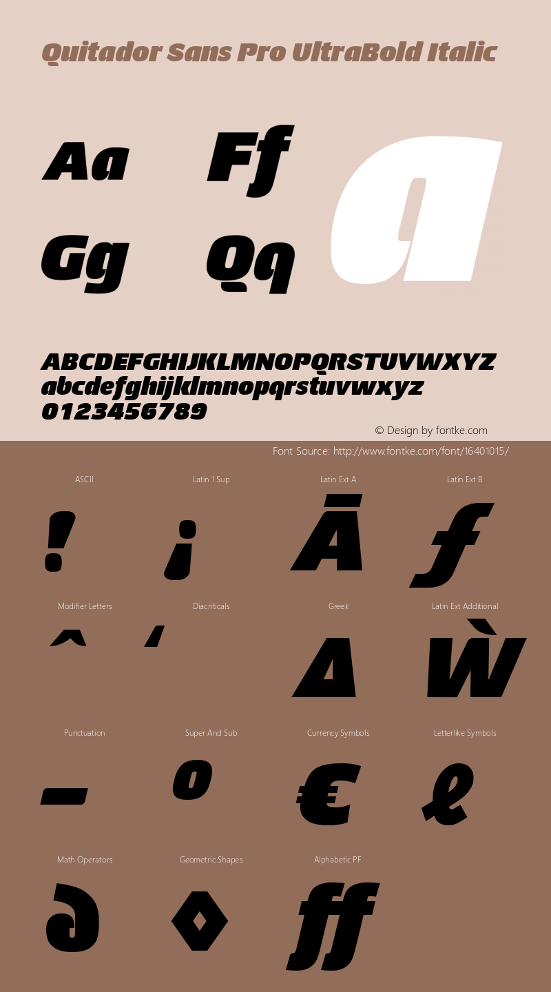 Quitador Sans Pro UltraBold Italic Version 1.00 Font Sample