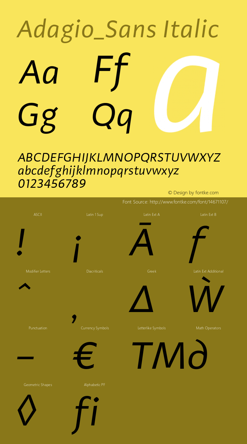 Adagio_Sans Italic Version 1.000;PS 001.000;hotconv 1.0.70;makeotf.lib2.5.58329 Font Sample