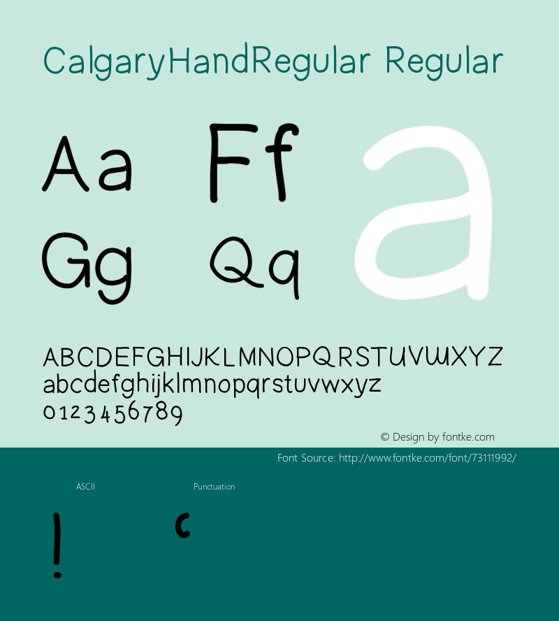 CalgaryHandRegular Version 001.000 Font Sample