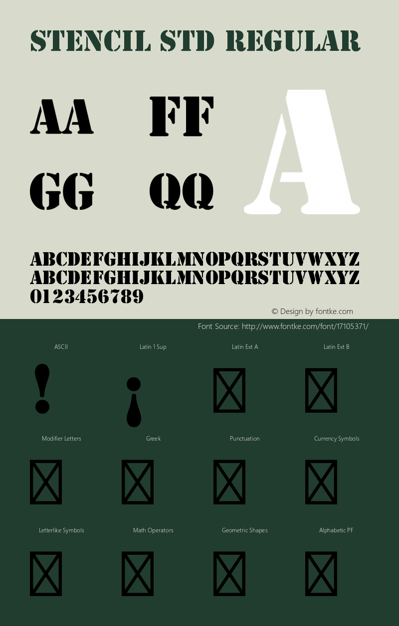 Stencil Std Regular OTF 1.020;PS 001.003;Core 1.0.31;makeotf.lib1.4.1585 Font Sample