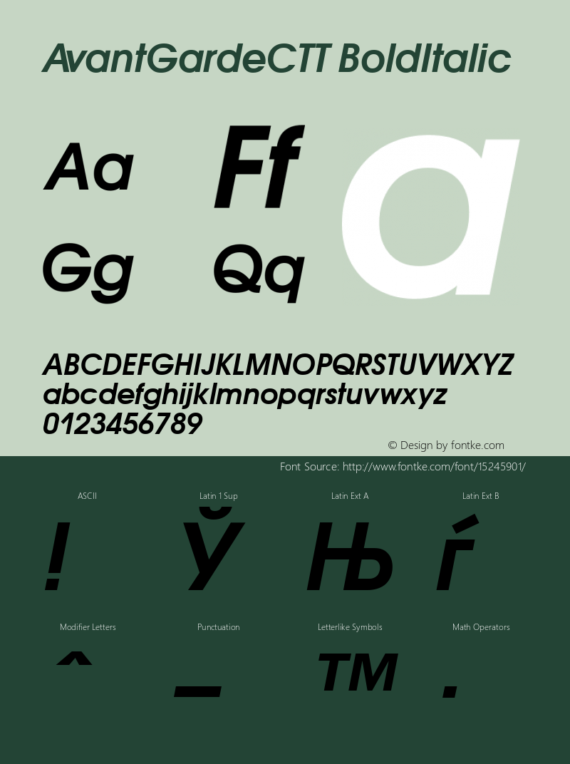 AvantGardeCTT BoldItalic 1.000.000 Font Sample