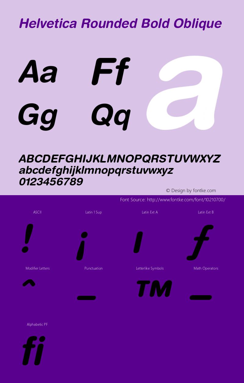 Helvetica Rounded Bold Oblique 001.000 Font Sample