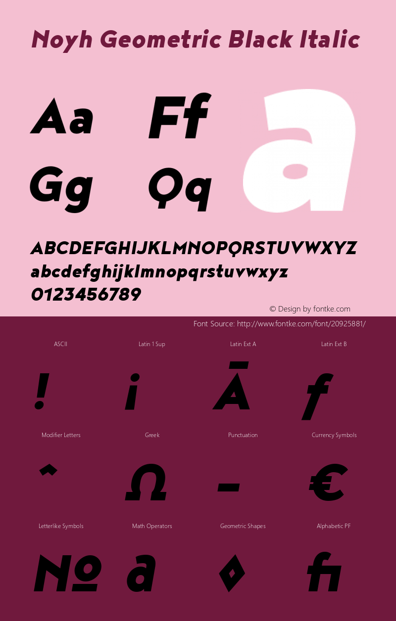 Noyh Geometric Black Italic Version 1.000 Font Sample