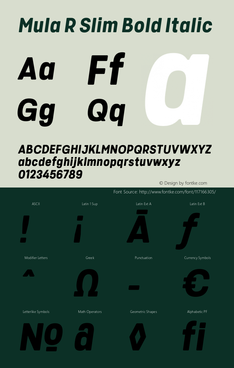 MulaRSlim-BoldItalic Version 1.000 Font Sample