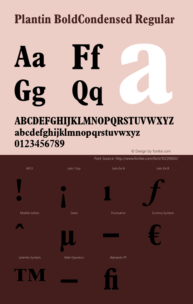 Plantin BoldCondensed Regular OTF 1.0;PS 001.002;Core 1.0.22 Font Sample