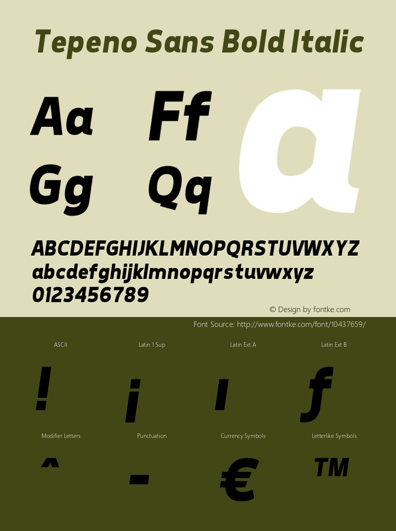 Tepeno Sans Bold Italic v1.15 - 6/2/2012 Font Sample