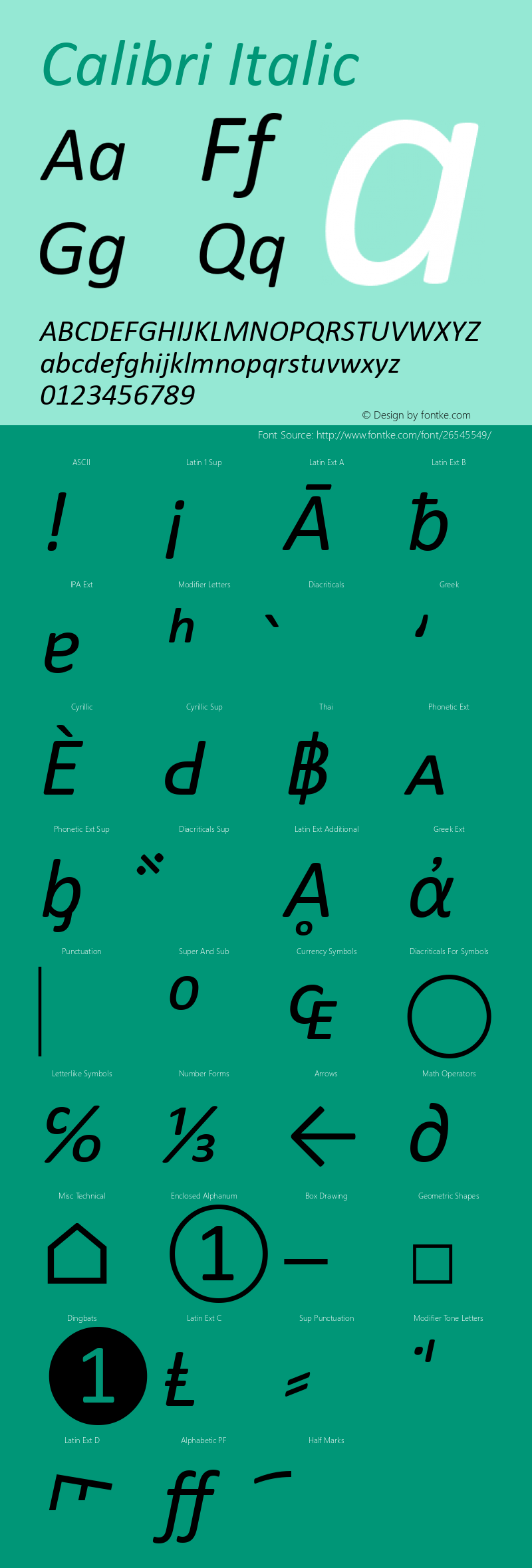 Calibri Italic Version 5.74 Font Sample