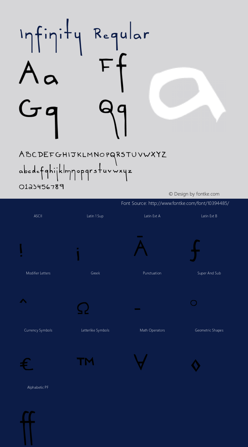 Infinity Regular 2001; 1.0, initial release Font Sample