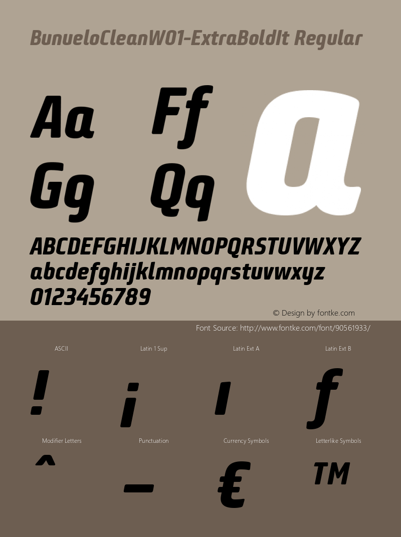 Bunuelo Clean W01 ExtraBold It Version 1.24 Font Sample