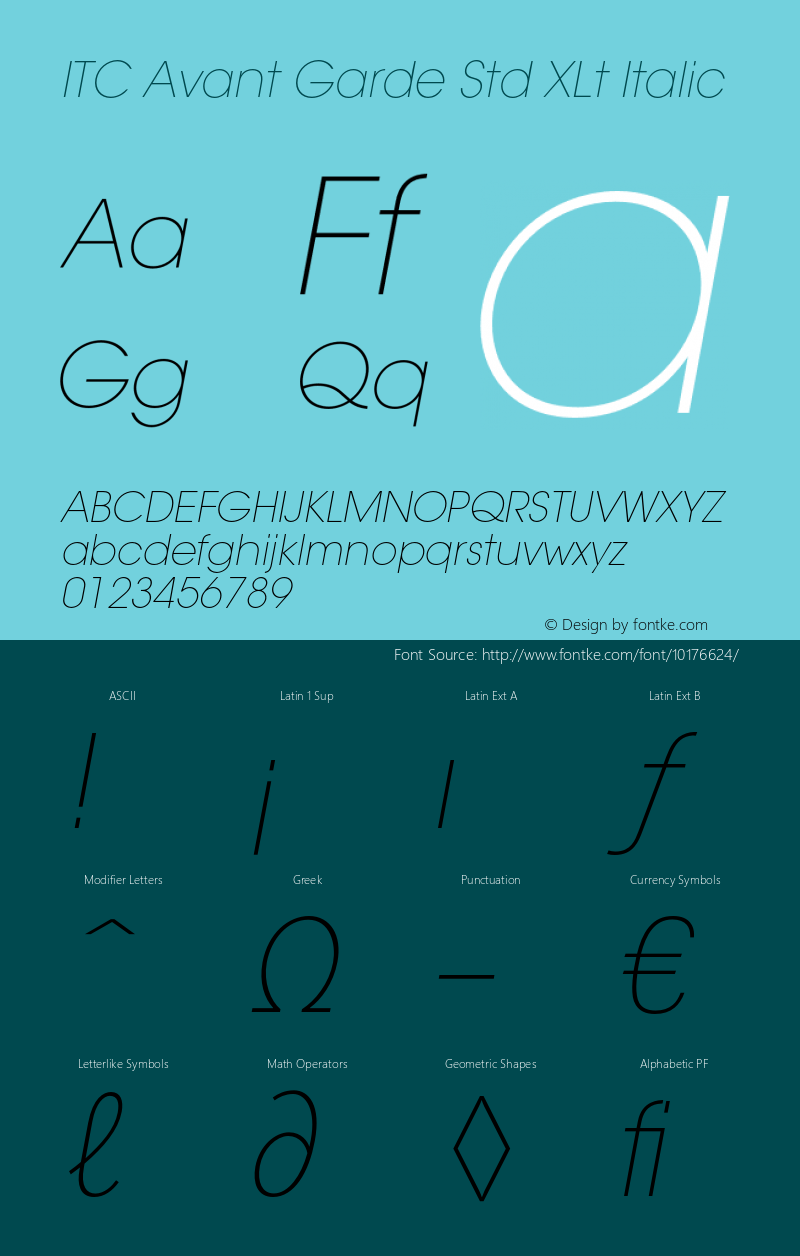 ITC Avant Garde Std XLt Italic OTF 1.018;PS 001.001;Core 1.0.31;makeotf.lib1.4.1585 Font Sample