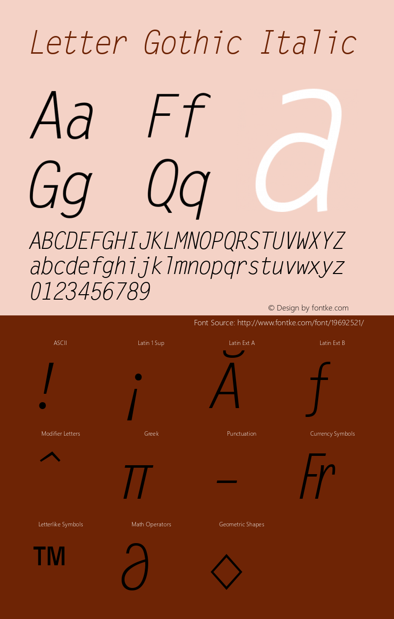 Letter Gothic Italic Version 1.02a Font Sample