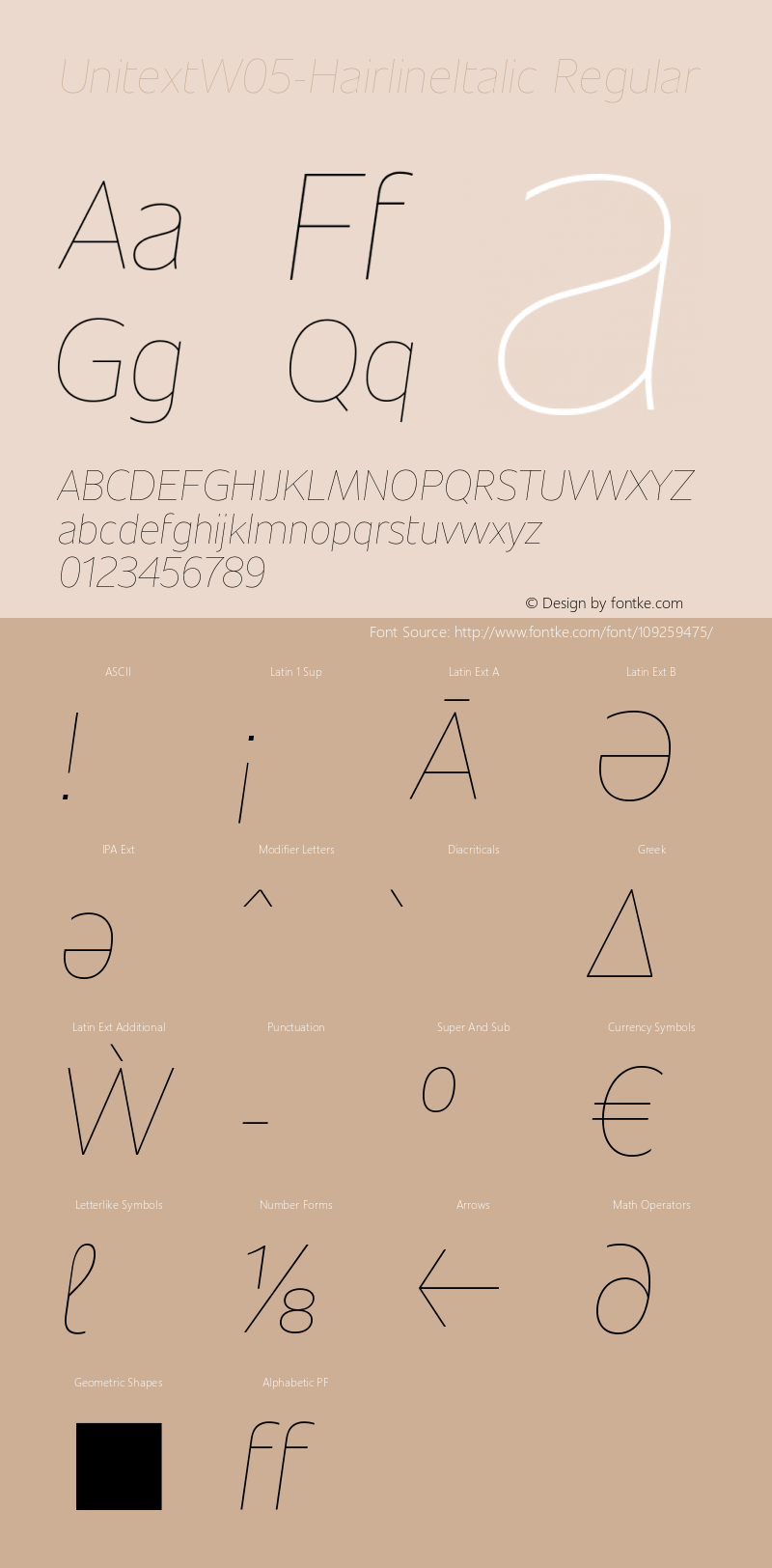 Unitext W05 Hairline Italic Version 1.00 Font Sample