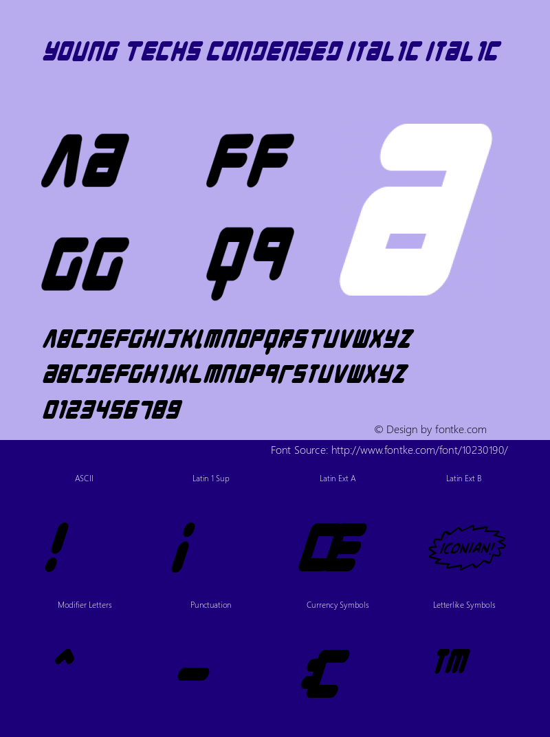 Young Techs Condensed Italic Italic Version 1.0 Font Sample
