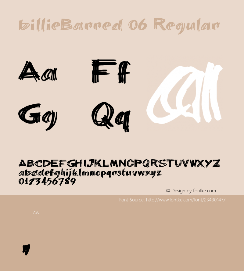 billieBarred 06 Macromedia Fontographer 4.1 6-1-01 Font Sample